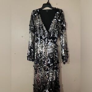 Boohoo maxi wrap v neck sequin dress brand new NWOT